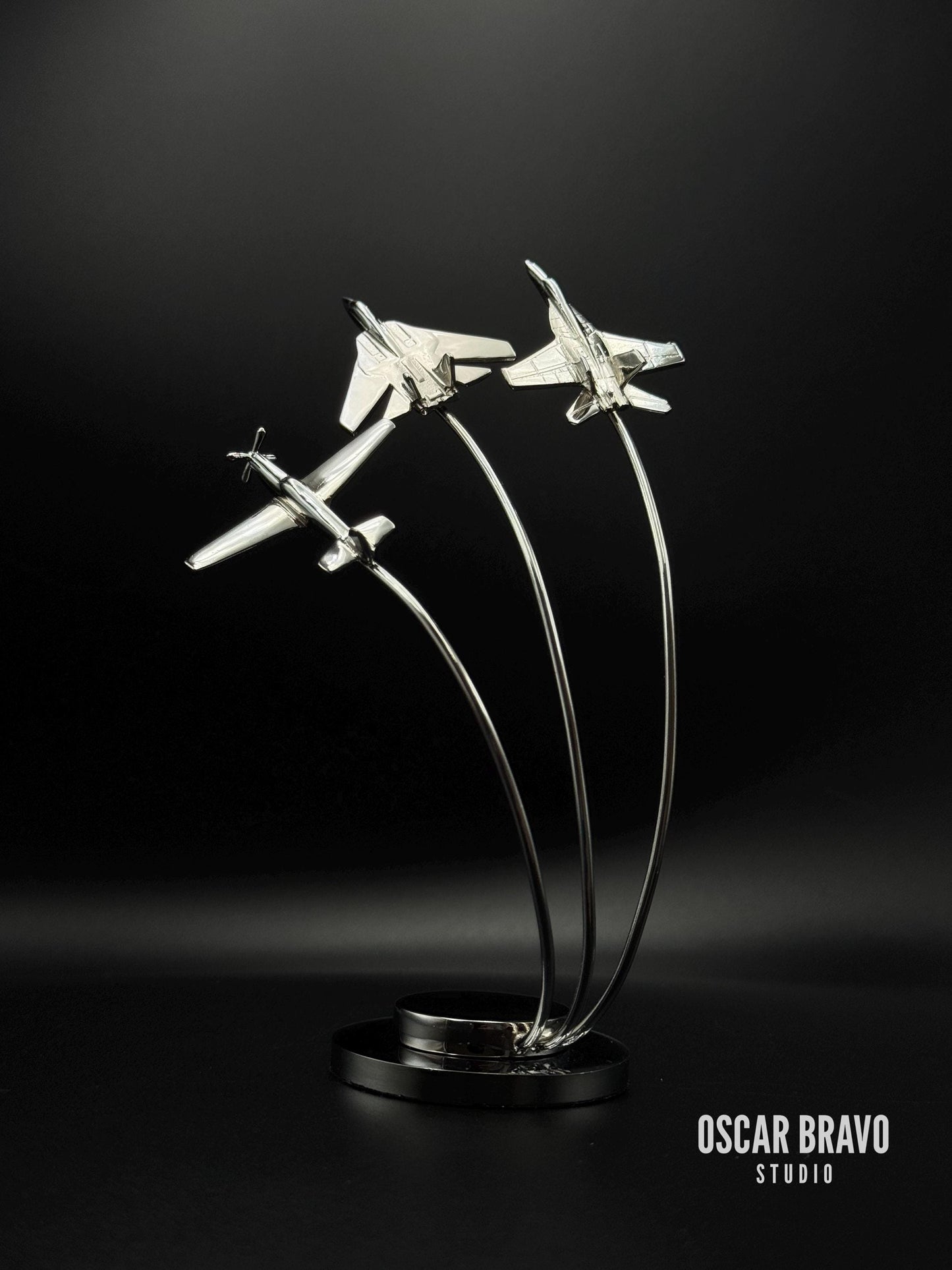 Maverick Edition Chrome Fighter Jet Formation | P-51 Mustang, F-14, F-18 Display OSCAR BRAVO STUDIO