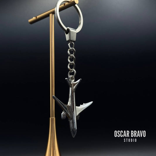 Airplane Keychain for Pilots | Silver Jet Keyring Inspired by A320 and 737 OSCAR BRAVO STUDIO