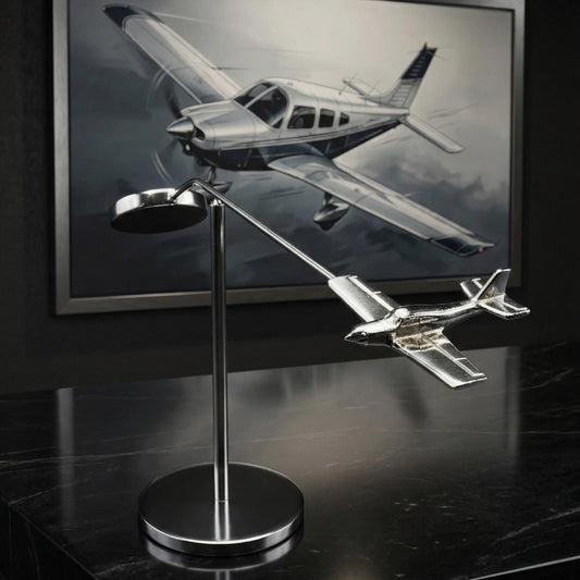 PA-28 Piper Kinetic Balance Model | Chrome Aircraft Sculpture, Pilot Gift OSCAR BRAVO STUDIO