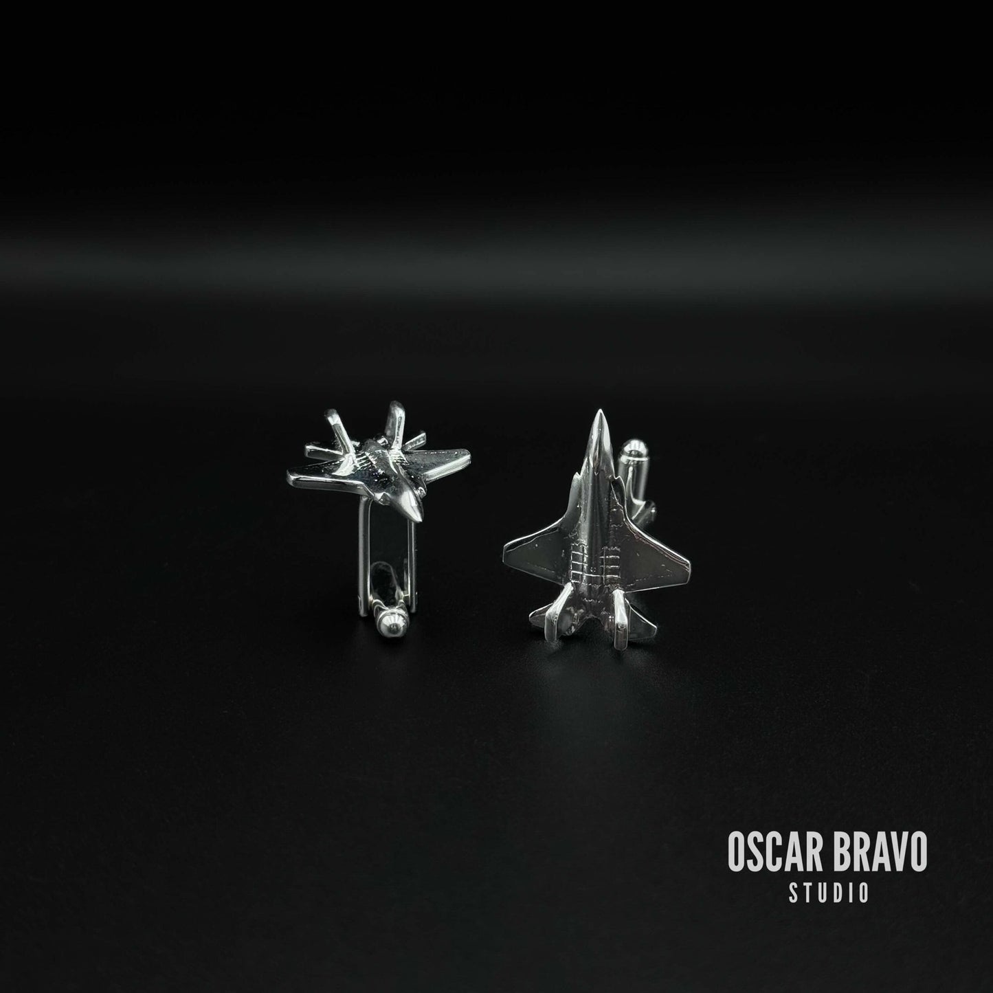 F-35 Lightning II Silver Cufflinks – Handmade Pilot Gift Aviation Accessory OSCAR BRAVO STUDIO