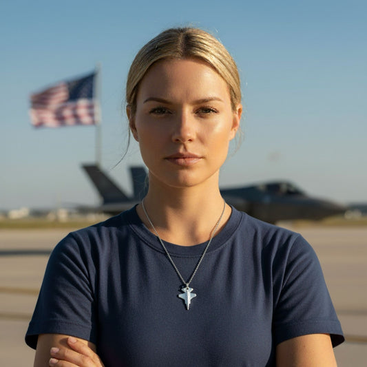 F35 Fighter Jet Necklace - Silver Plated Military Aircraft Pendant OSCAR BRAVO STUDIO