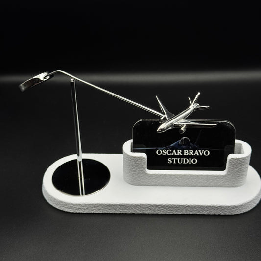 Kinetic Airplane Business Card Holder, Twin-Engine or Four-Engine Passenger Jet Desk Decor OSCAR BRAVO STUDIO