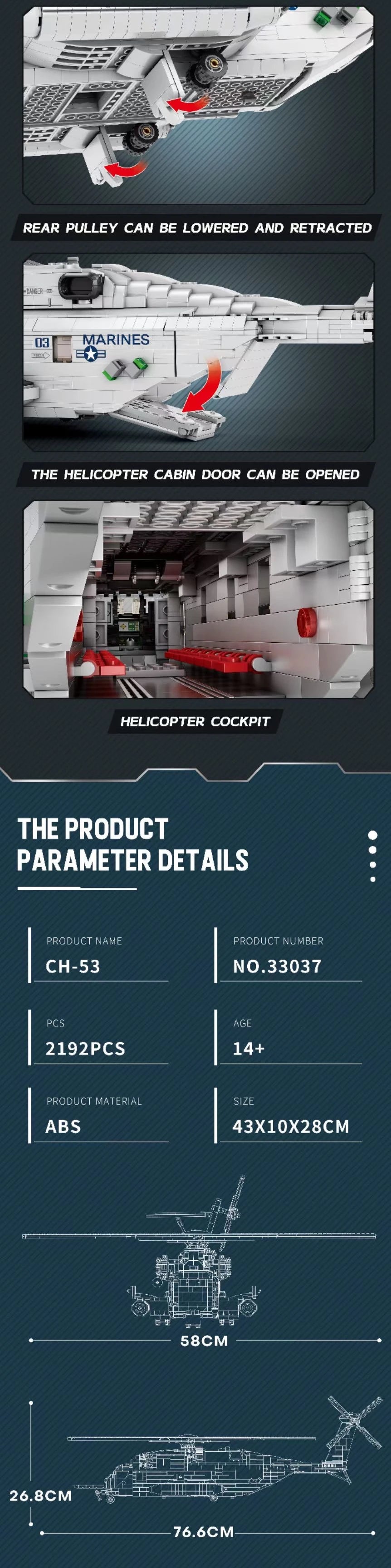 Military CH-53 Transport Helicopter Building Blocks Set | Large Air Force MOC Aircraft Model - 2192 PCS Collectible Display & Gift OSCAR BRAVO STUDIO