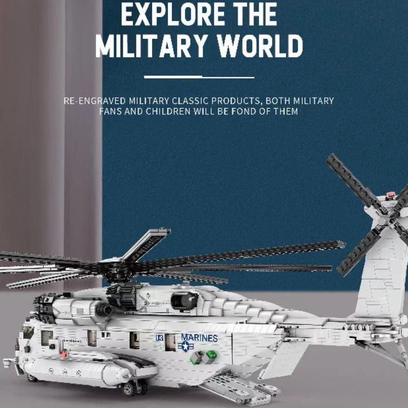 Military CH-53 Transport Helicopter Building Blocks Set | Large Air Force MOC Aircraft Model - 2192 PCS Collectible Display & Gift OSCAR BRAVO STUDIO