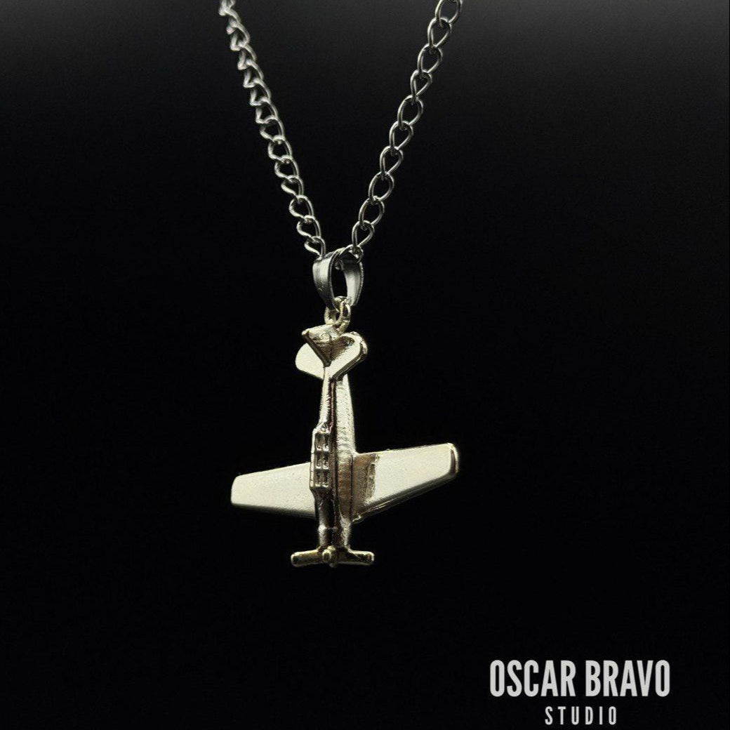 Silver Military Aircraft Necklace – SR71, Harrier, P51 Mustang, T6 Texan, B17, C130 – Aviation Jewelry for Pilots & Veterans OSCAR BRAVO STUDIO