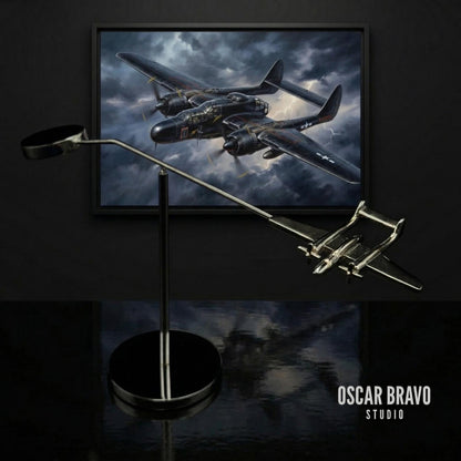 P61 Black Widow Balance Model: Chrome WW2 Aviation Sculpture, Collector Pilot Gift OSCAR BRAVO STUDIO