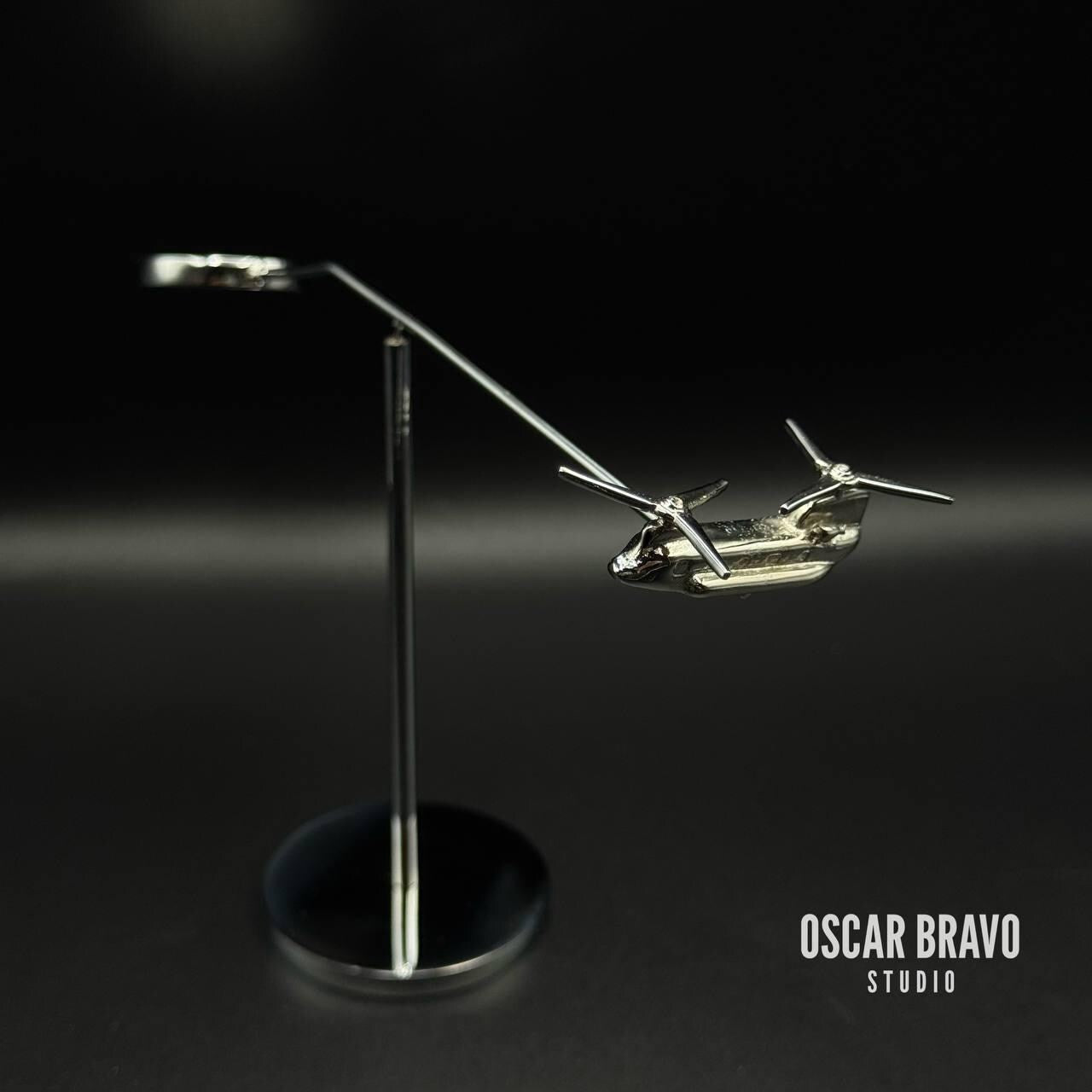 Handmade Brass CH-47 Chinook Balance Model: Chrome Aviation Desk Art OSCAR BRAVO STUDIO
