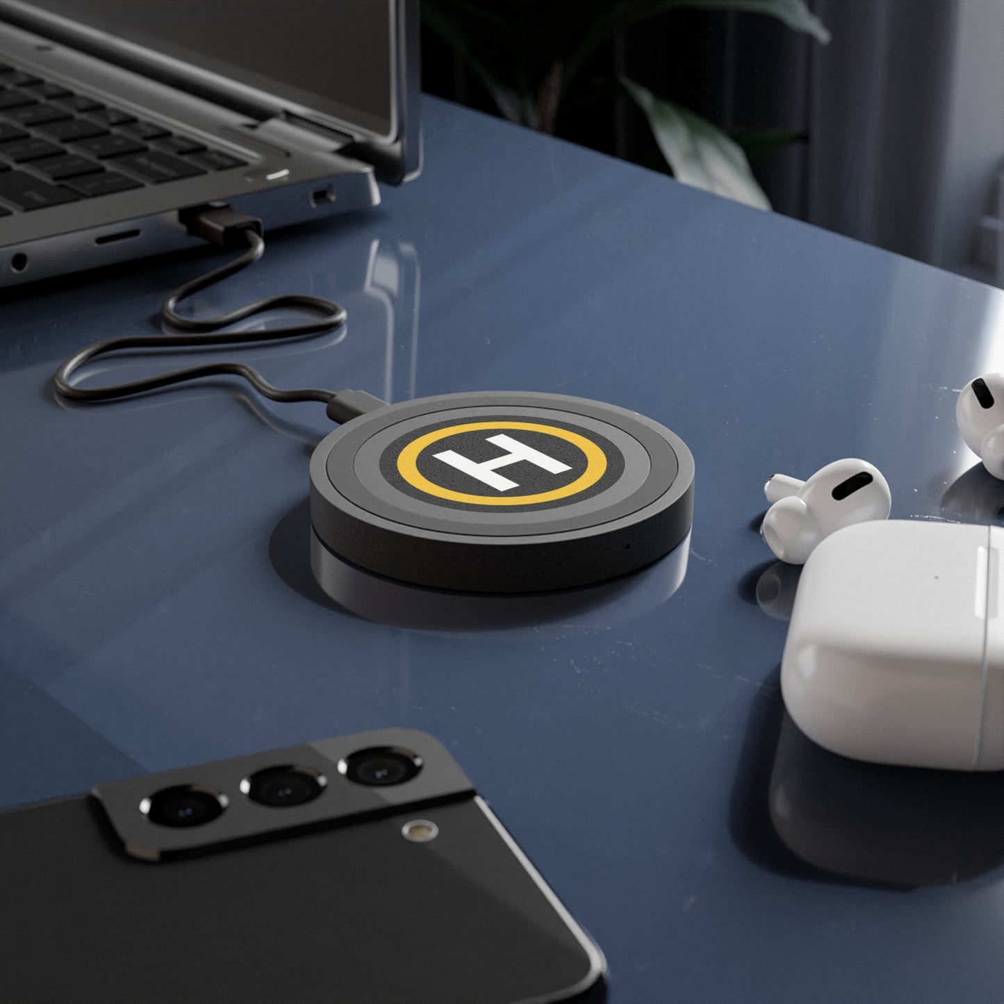 Helipad Wireless Charging Pad — Yellow Ring H Qi Fast Charger Printify