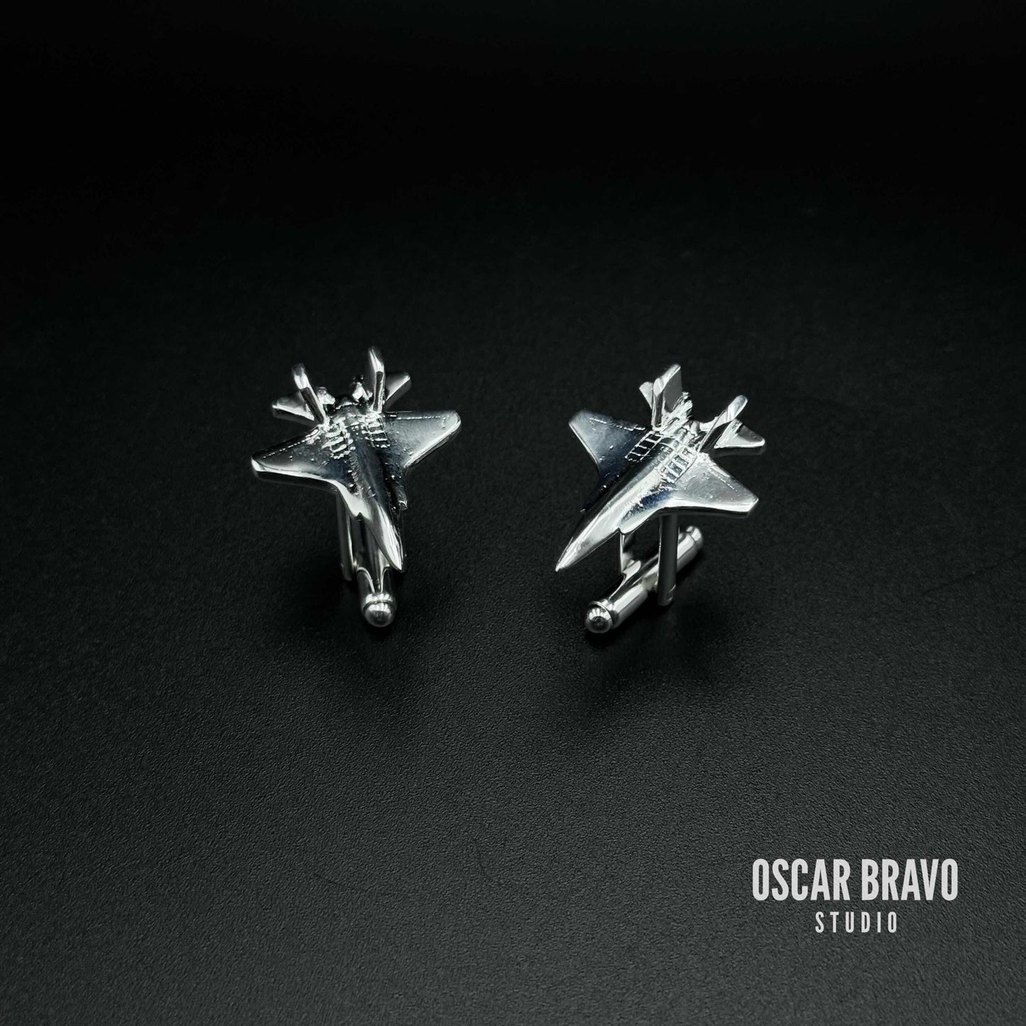 F-35 Lightning II Silver Cufflinks – Handmade Pilot Gift Aviation Accessory OSCAR BRAVO STUDIO