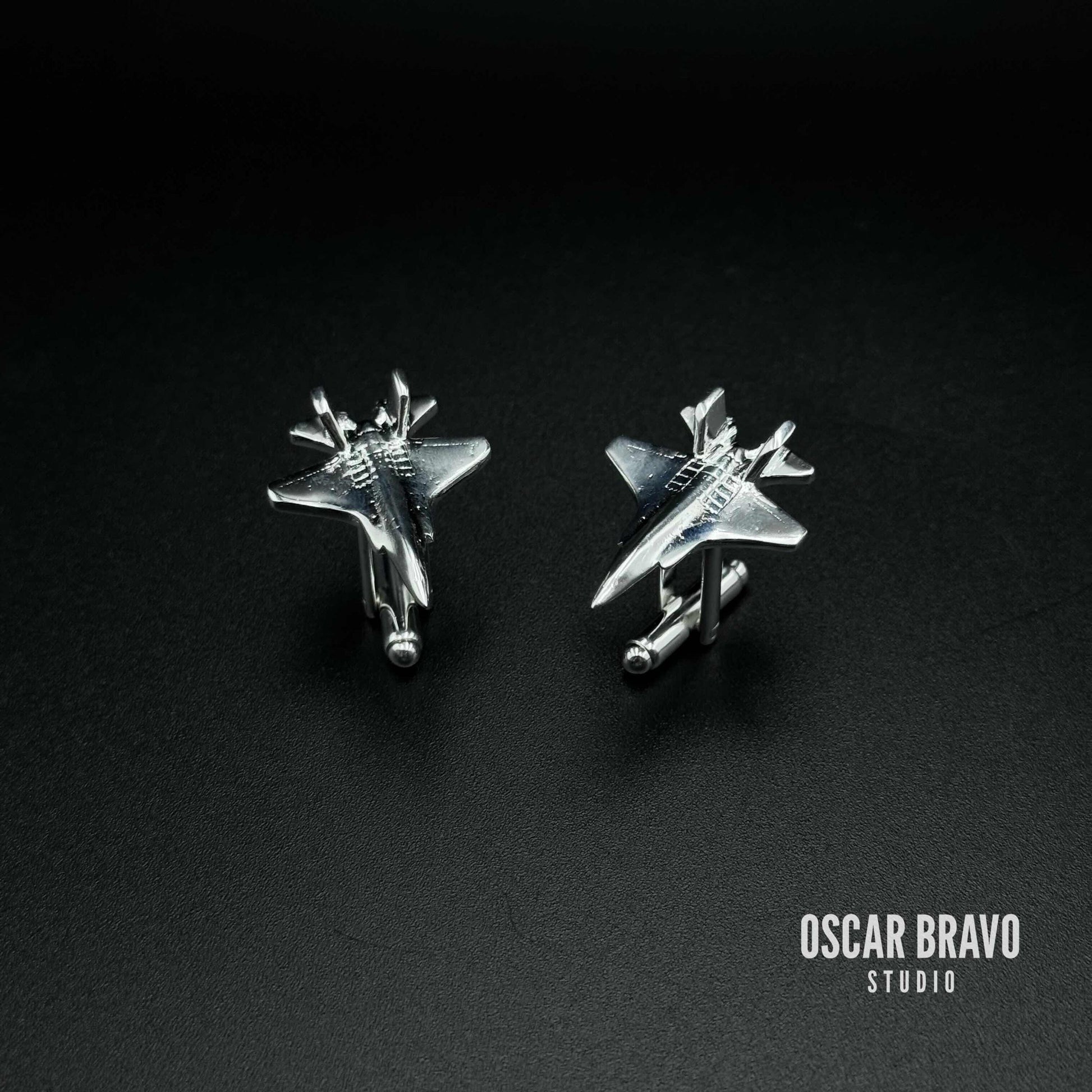 F-35 Lightning II Silver Cufflinks – Handmade Pilot Gift Aviation Accessory OSCAR BRAVO STUDIO