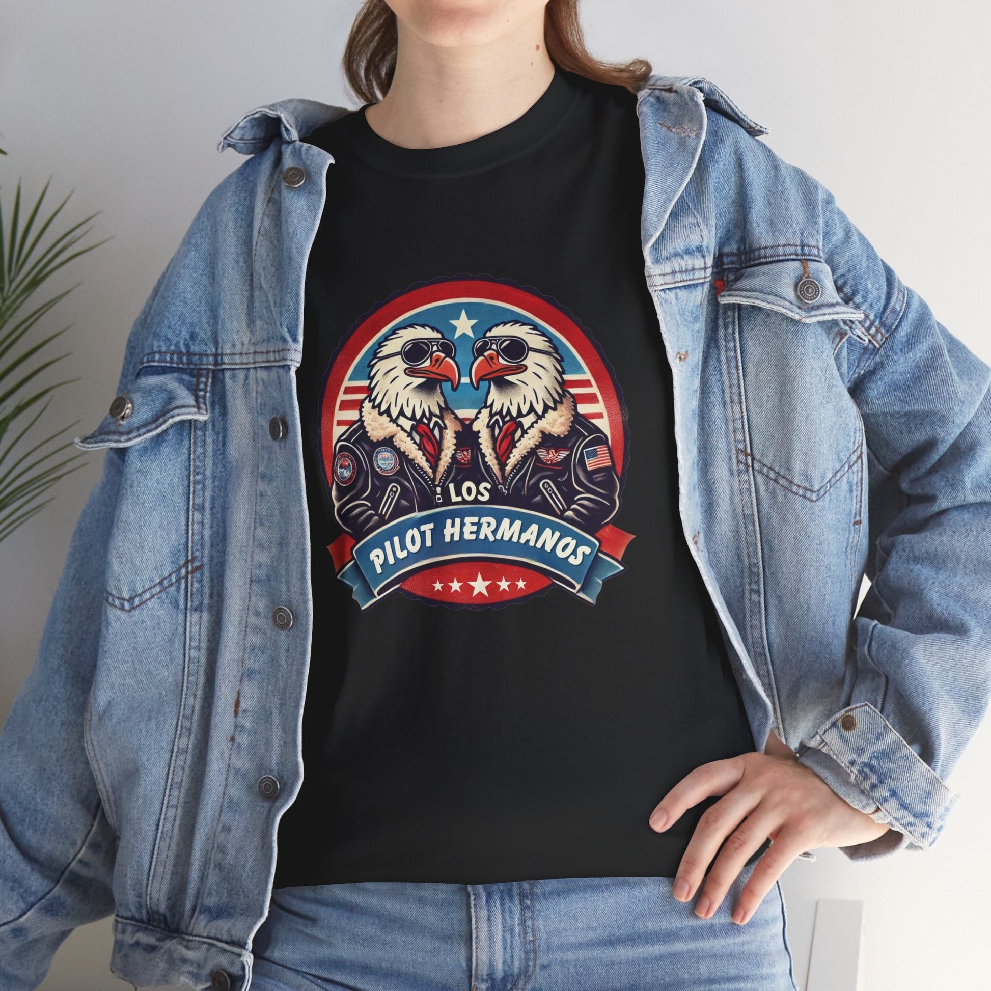 Los Pilot Hermanos Funny Pilot T-Shirt – Vintage Aviator Tee, Patriotic Flight Gift for Men & Women, Unisex Heavy Cotton Shirt Printify