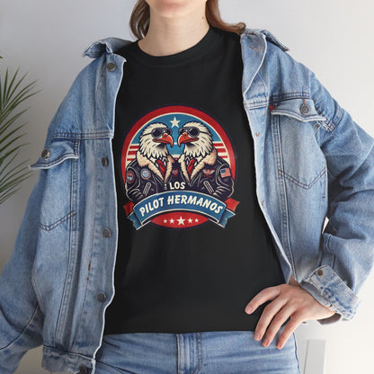 Los Pilot Hermanos Funny Pilot T-Shirt – Vintage Aviator Tee, Patriotic Flight Gift for Men & Women, Unisex Heavy Cotton Shirt Printify