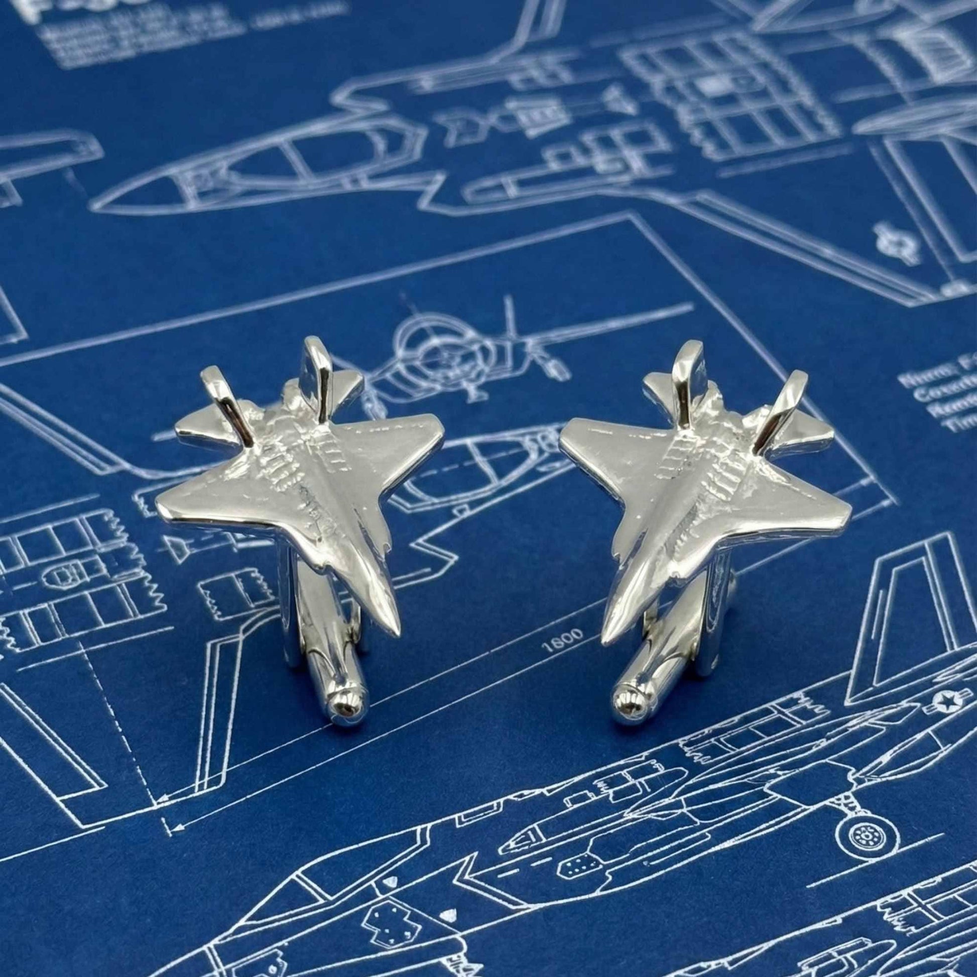 F-35 Lightning II Silver Cufflinks – Handmade Pilot Gift Aviation Accessory OSCAR BRAVO STUDIO