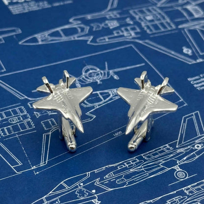F-35 Lightning II Silver Cufflinks – Handmade Pilot Gift Aviation Accessory OSCAR BRAVO STUDIO