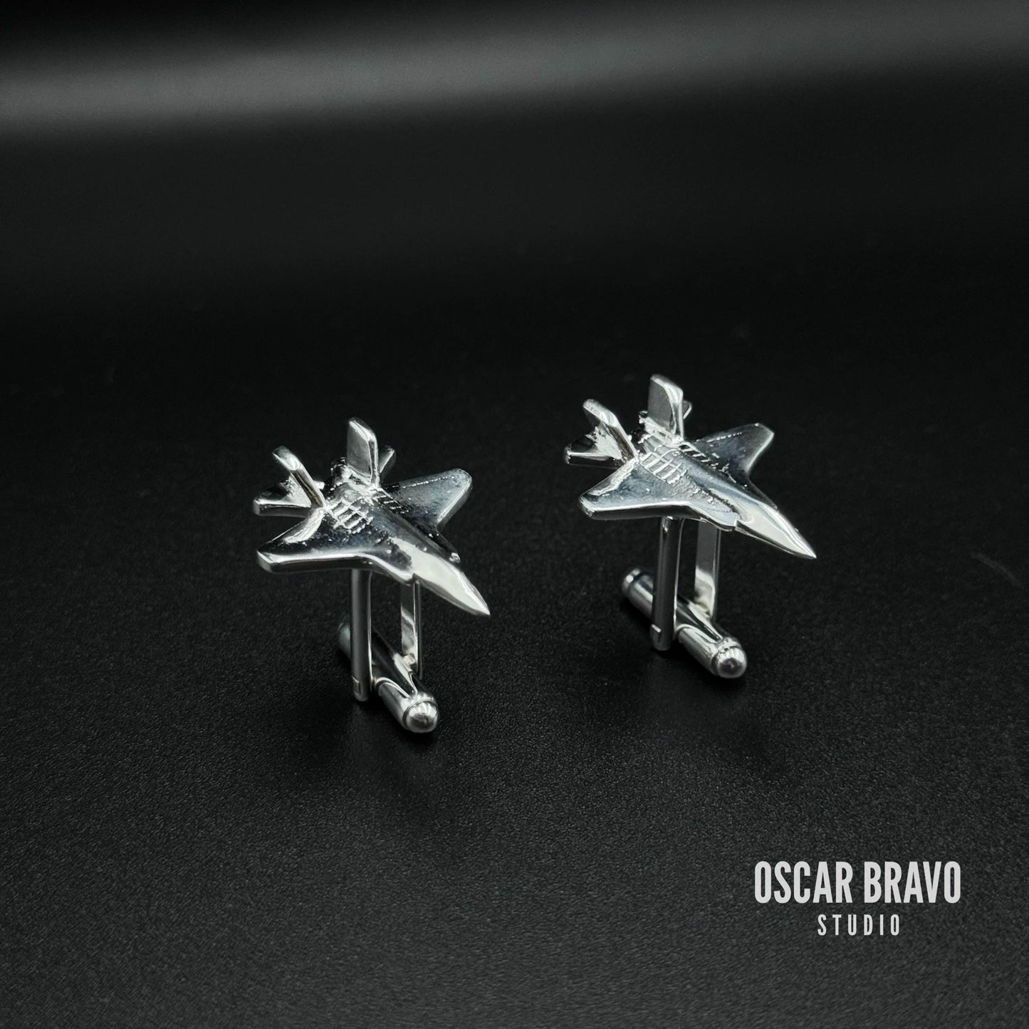 F-35 Lightning II Silver Cufflinks – Handmade Pilot Gift Aviation Accessory OSCAR BRAVO STUDIO