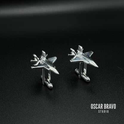 F-35 Lightning II Silver Cufflinks – Handmade Pilot Gift Aviation Accessory OSCAR BRAVO STUDIO