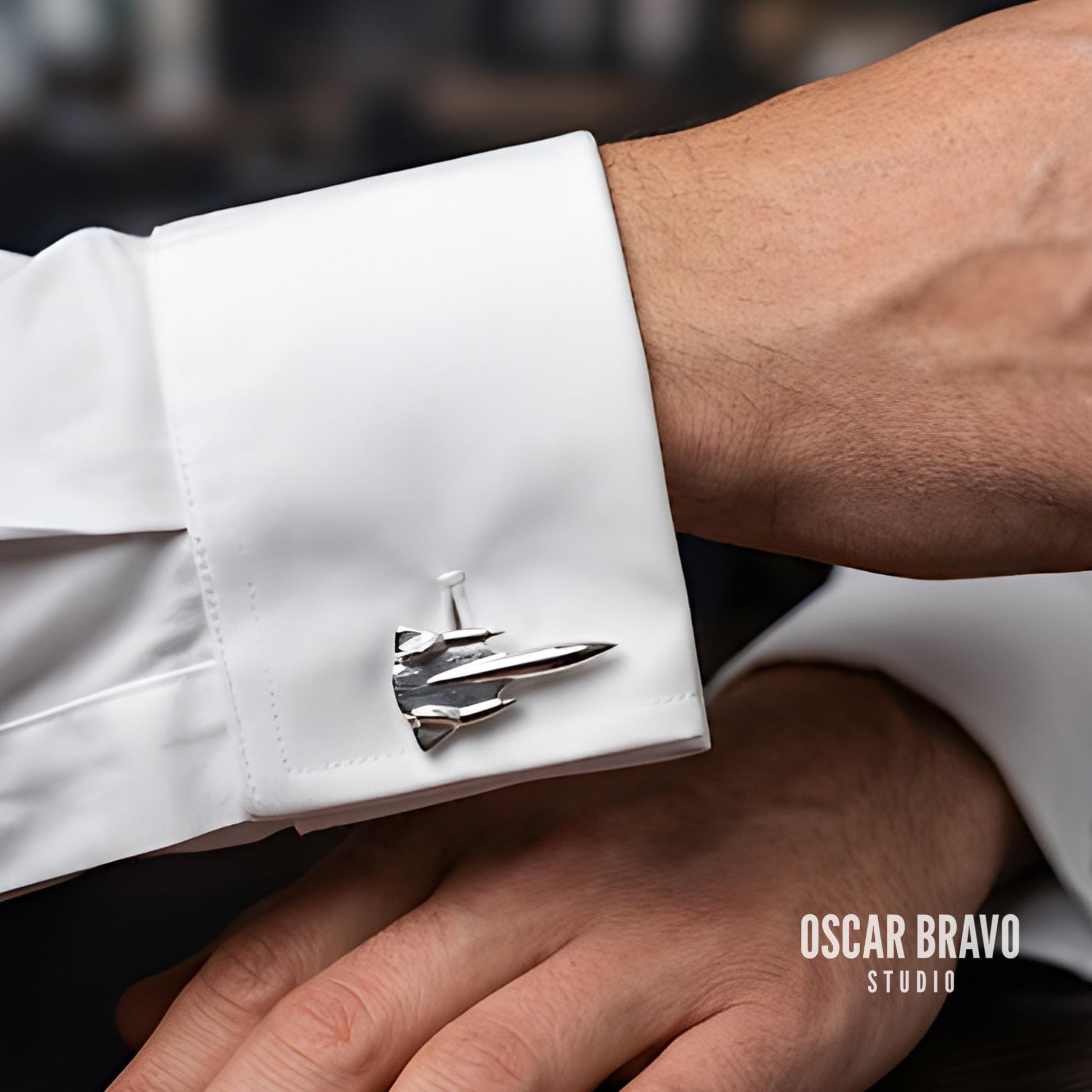 SR-71 Blackbird Cufflinks, Silver Plated Aviation Jewelry, Pilot & Air Force Gift OSCAR BRAVO STUDIO