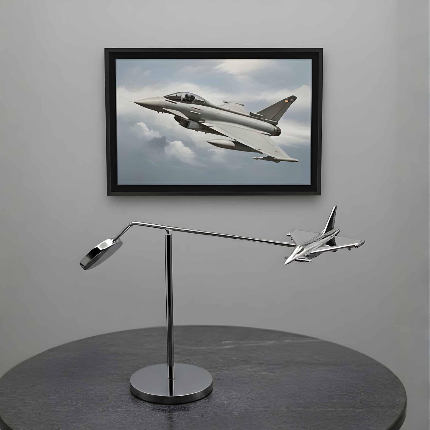 Chrome Eurofighter Typhoon Balance Model: Aviation Desk Decor OSCAR BRAVO STUDIO