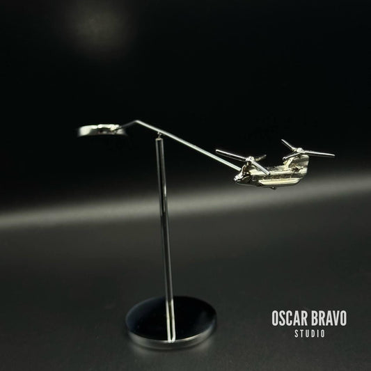 Handmade Brass CH-47 Chinook Balance Model: Chrome Aviation Desk Art OSCAR BRAVO STUDIO