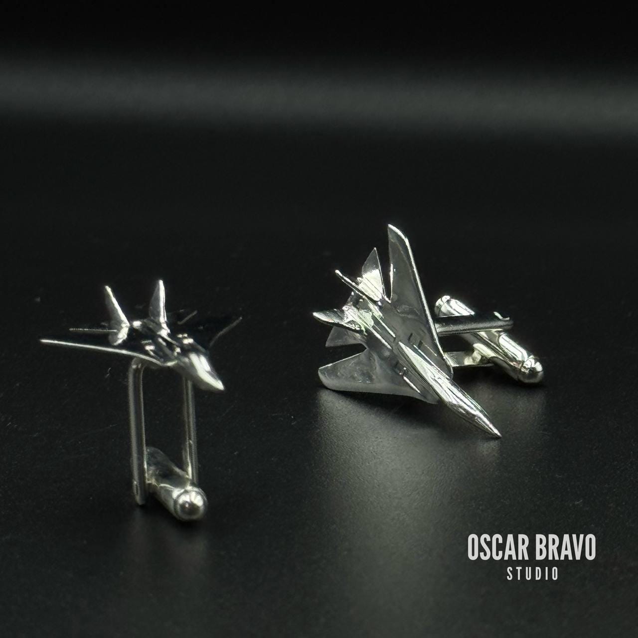 F-14 Tomcat Silver Cufflinks – Handmade Aviation Gift OSCAR BRAVO STUDIO