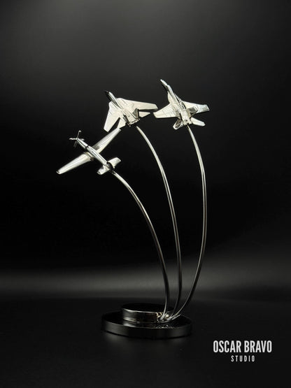 Maverick Edition Chrome Fighter Jet Formation | P-51 Mustang, F-14, F-18 Display OSCAR BRAVO STUDIO