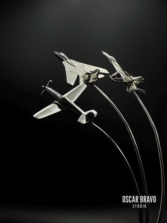 Maverick Edition Chrome Fighter Jet Formation | P-51 Mustang, F-14, F-18 Display OSCAR BRAVO STUDIO