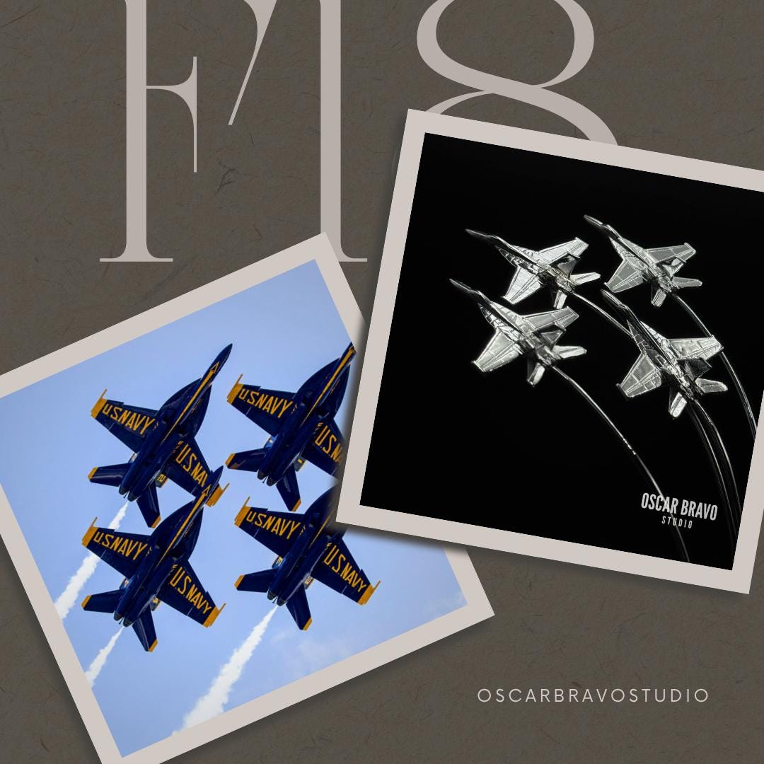 F-18 Blue Angels Diamond Formation Model: Chrome Aviation Desk Decor OSCAR BRAVO STUDIO