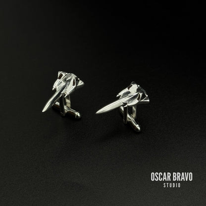 SR-71 Blackbird Cufflinks, Silver Plated Aviation Jewelry, Pilot & Air Force Gift OSCAR BRAVO STUDIO