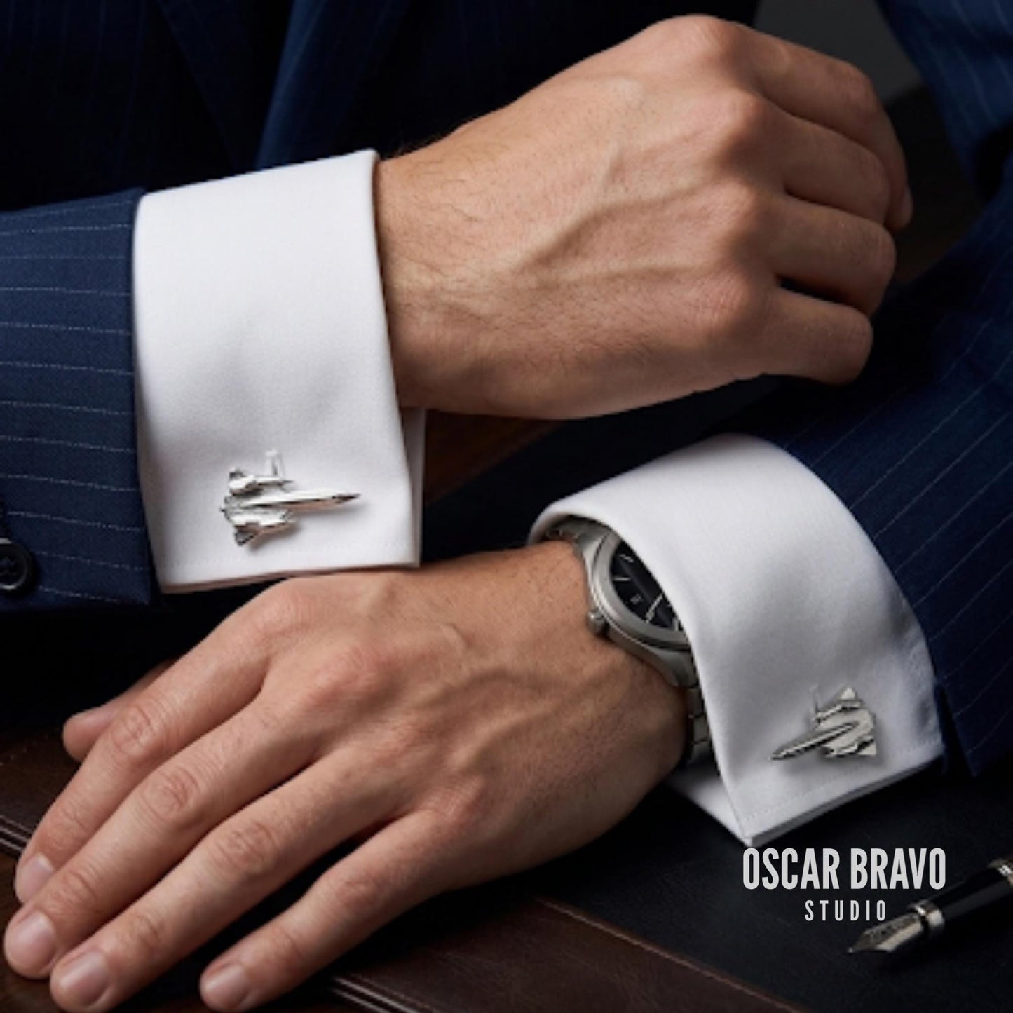 SR-71 Blackbird Cufflinks, Silver Plated Aviation Jewelry, Pilot & Air Force Gift OSCAR BRAVO STUDIO