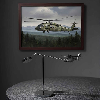 UH-60 Helicopter Kinetic Sculpture | Chrome Aviation Desk Decor OSCAR BRAVO STUDIO