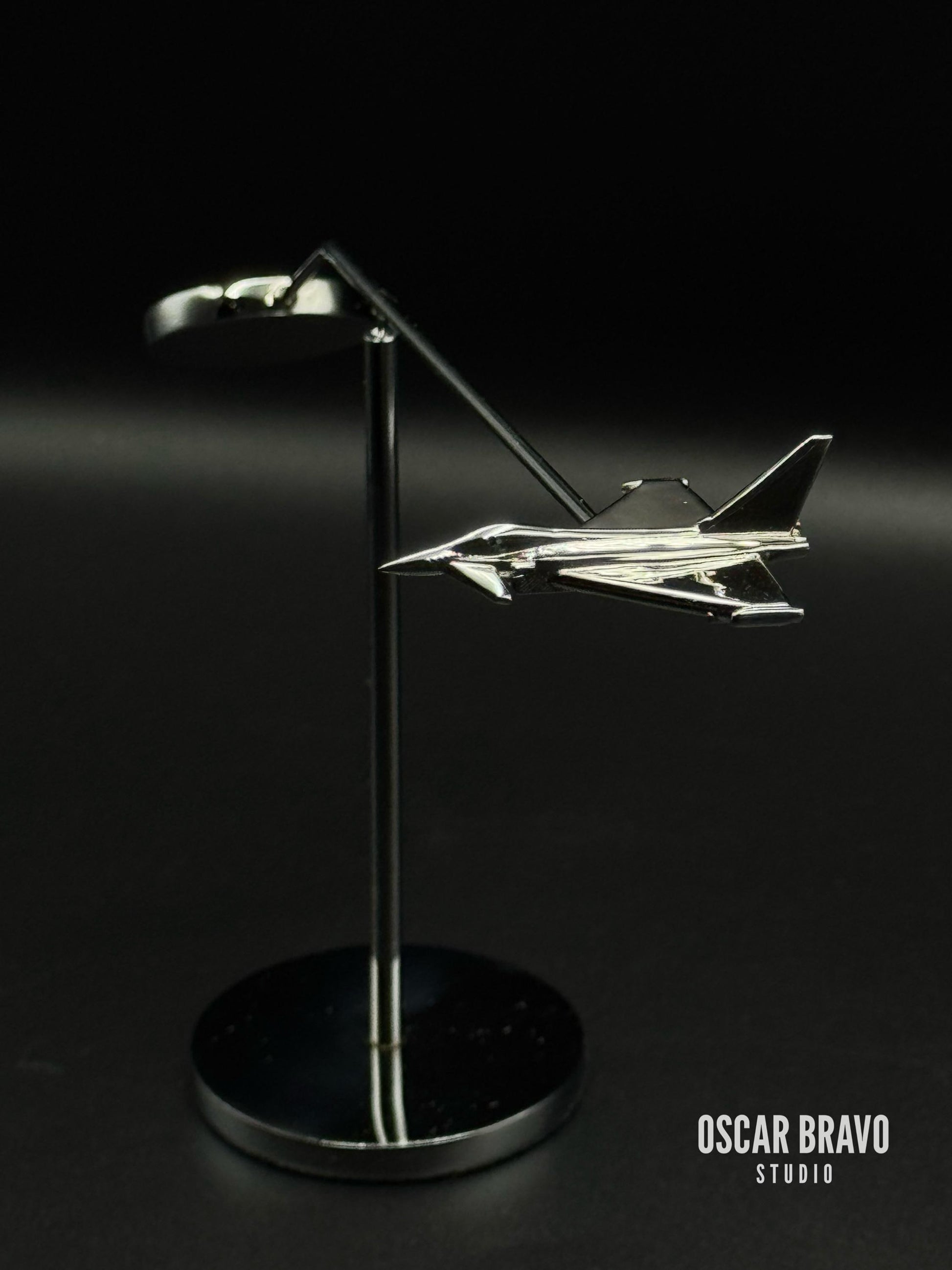 Chrome Eurofighter Typhoon Balance Model: Aviation Desk Decor OSCAR BRAVO STUDIO