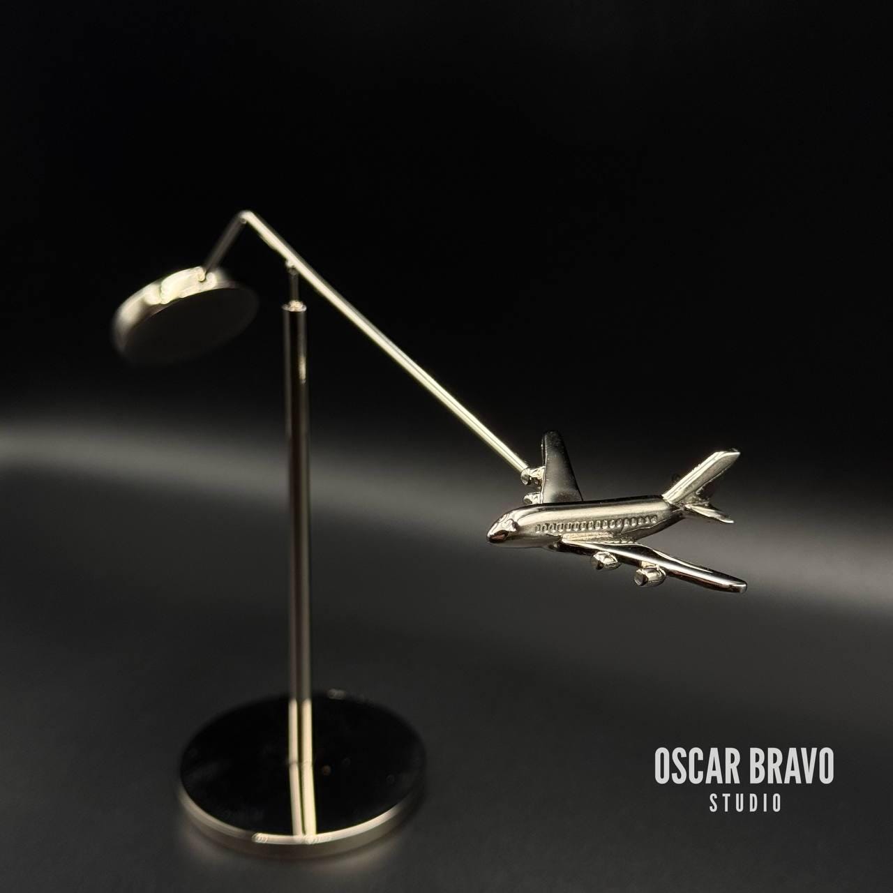 Airplane Model Desktop Balance Decoration – 4 Engine Jet Sculpture, Airbus A380 & Boeing 747 Inspired Gift OSCAR BRAVO STUDIO