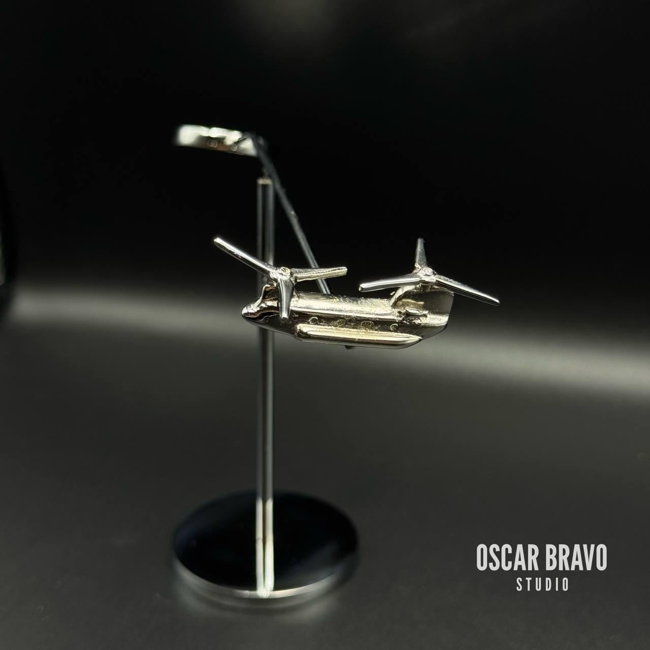 Handmade Brass CH-47 Chinook Balance Model: Chrome Aviation Desk Art OSCAR BRAVO STUDIO