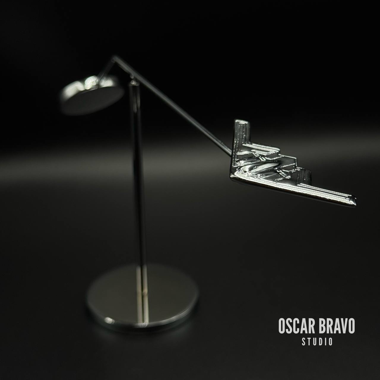 B-2 Spirit Balance Model - Chrome Brass Scale Model Desk Sculpture OSCAR BRAVO STUDIO