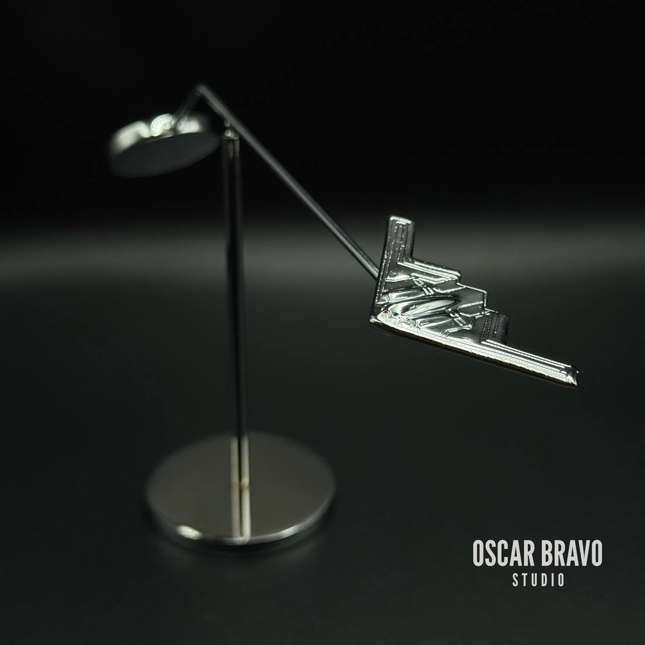 B-2 Spirit Balance Model - Chrome Brass Scale Model Desk Sculpture OSCAR BRAVO STUDIO