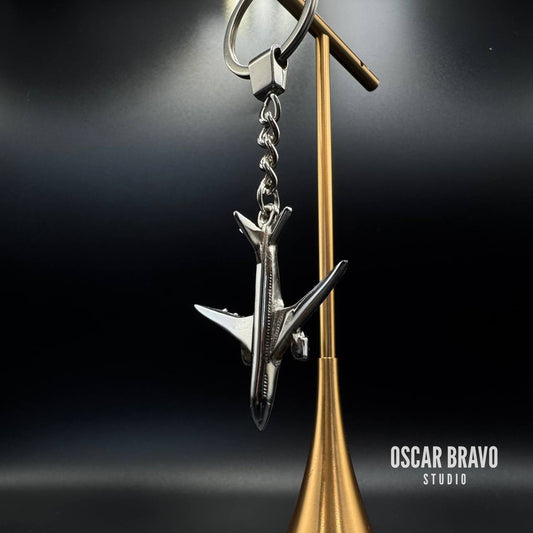 Airplane Keychain for Pilots | Silver Jet Keyring Inspired by A320 and 737 OSCAR BRAVO STUDIO