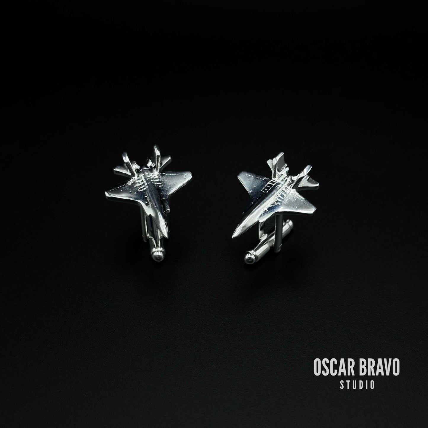 F-35 Lightning II Silver Cufflinks – Handmade Pilot Gift Aviation Accessory OSCAR BRAVO STUDIO