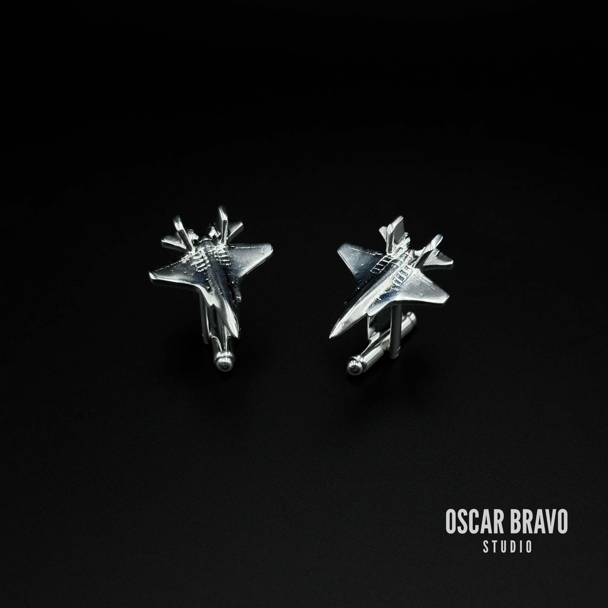 F-35 Lightning II Silver Cufflinks – Handmade Pilot Gift Aviation Accessory OSCAR BRAVO STUDIO