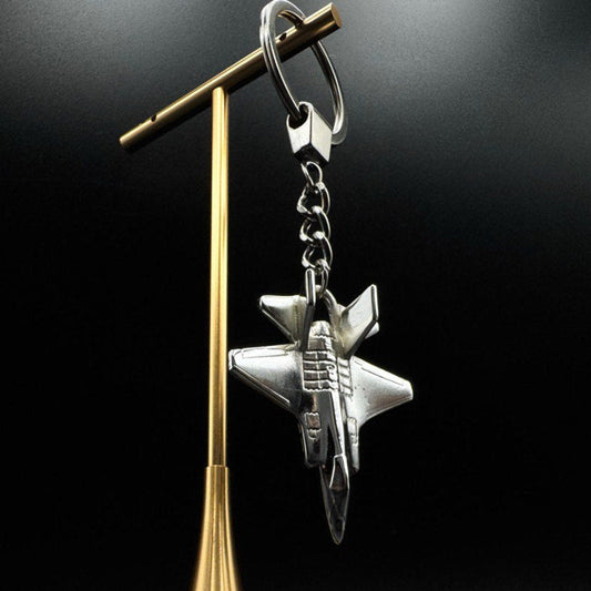 F35 Keychain |Silver and Gold Toned Fighter Jet Keyring for Pilots and Aviation Fans OSCAR BRAVO STUDIO