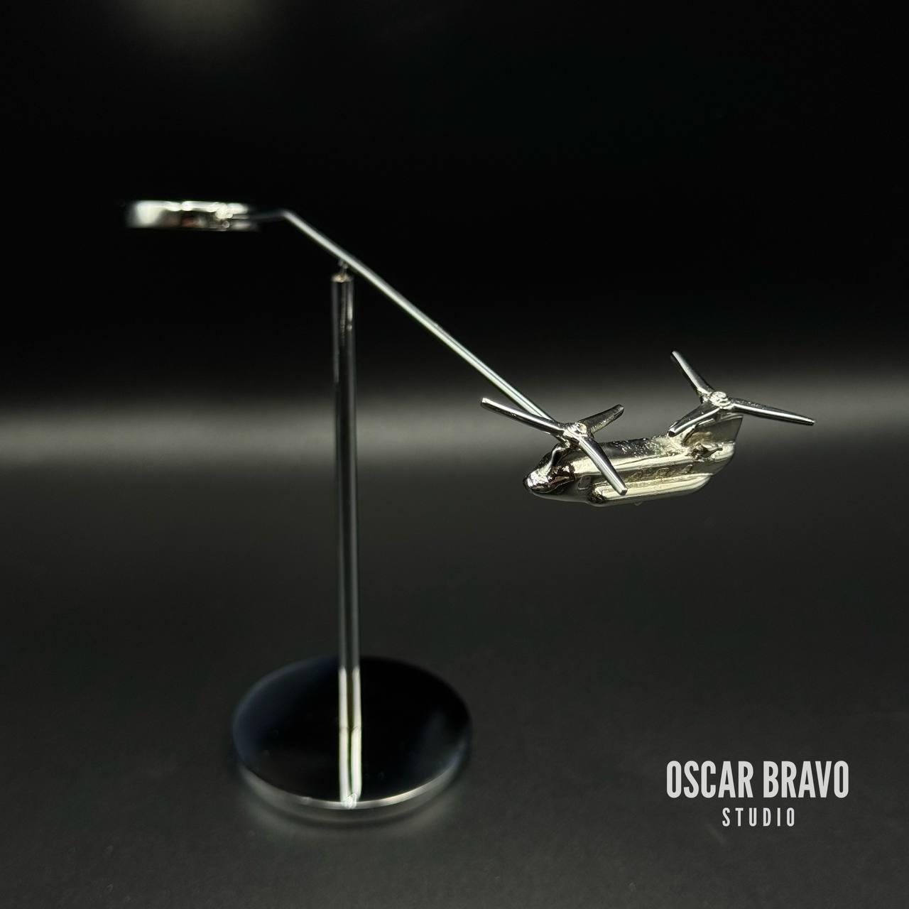 Handmade Brass CH-47 Chinook Balance Model: Chrome Aviation Desk Art OSCAR BRAVO STUDIO