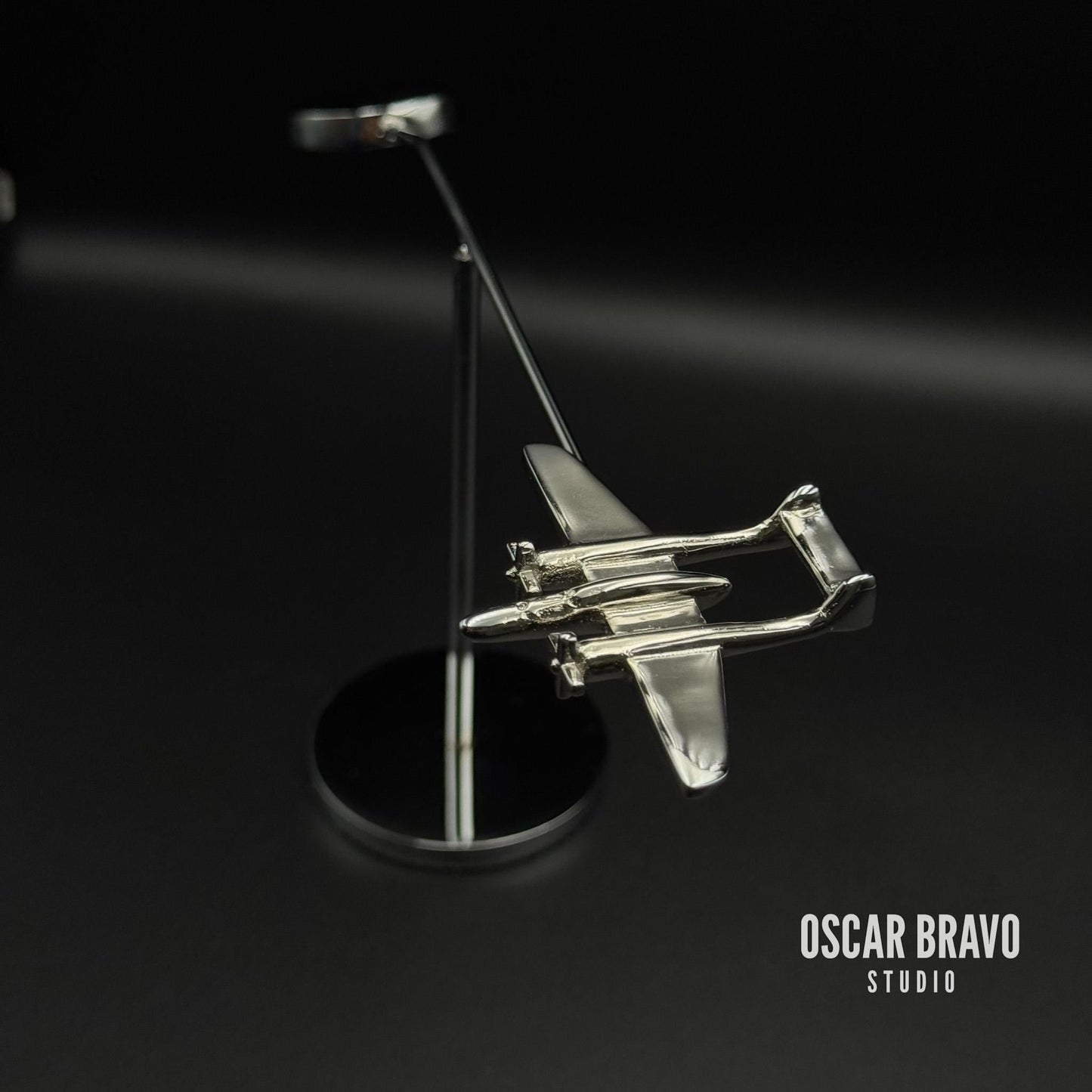 P61 Black Widow Balance Model: Chrome WW2 Aviation Sculpture, Collector Pilot Gift OSCAR BRAVO STUDIO