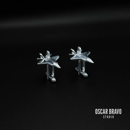 F-35 Lightning II Silver Cufflinks – Handmade Pilot Gift Aviation Accessory OSCAR BRAVO STUDIO