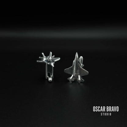 F-35 Lightning II Silver Cufflinks – Handmade Pilot Gift Aviation Accessory OSCAR BRAVO STUDIO