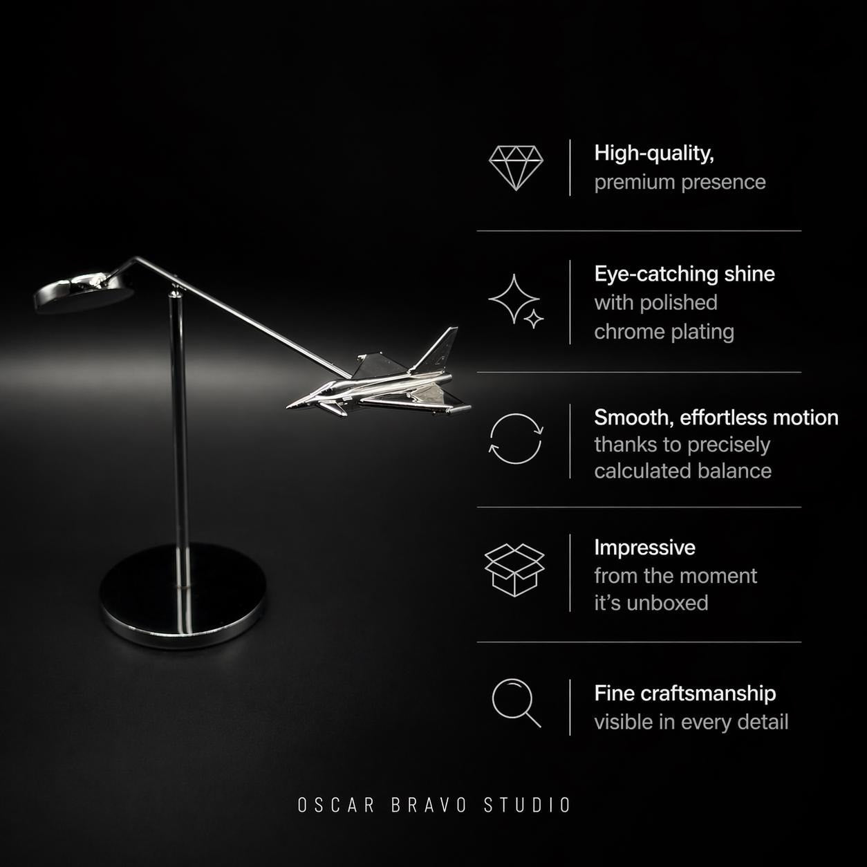 Chrome Eurofighter Typhoon Balance Model: Aviation Desk Decor OSCAR BRAVO STUDIO