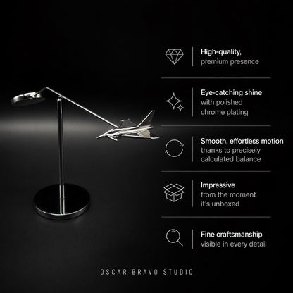 Chrome Eurofighter Typhoon Balance Model: Aviation Desk Decor OSCAR BRAVO STUDIO