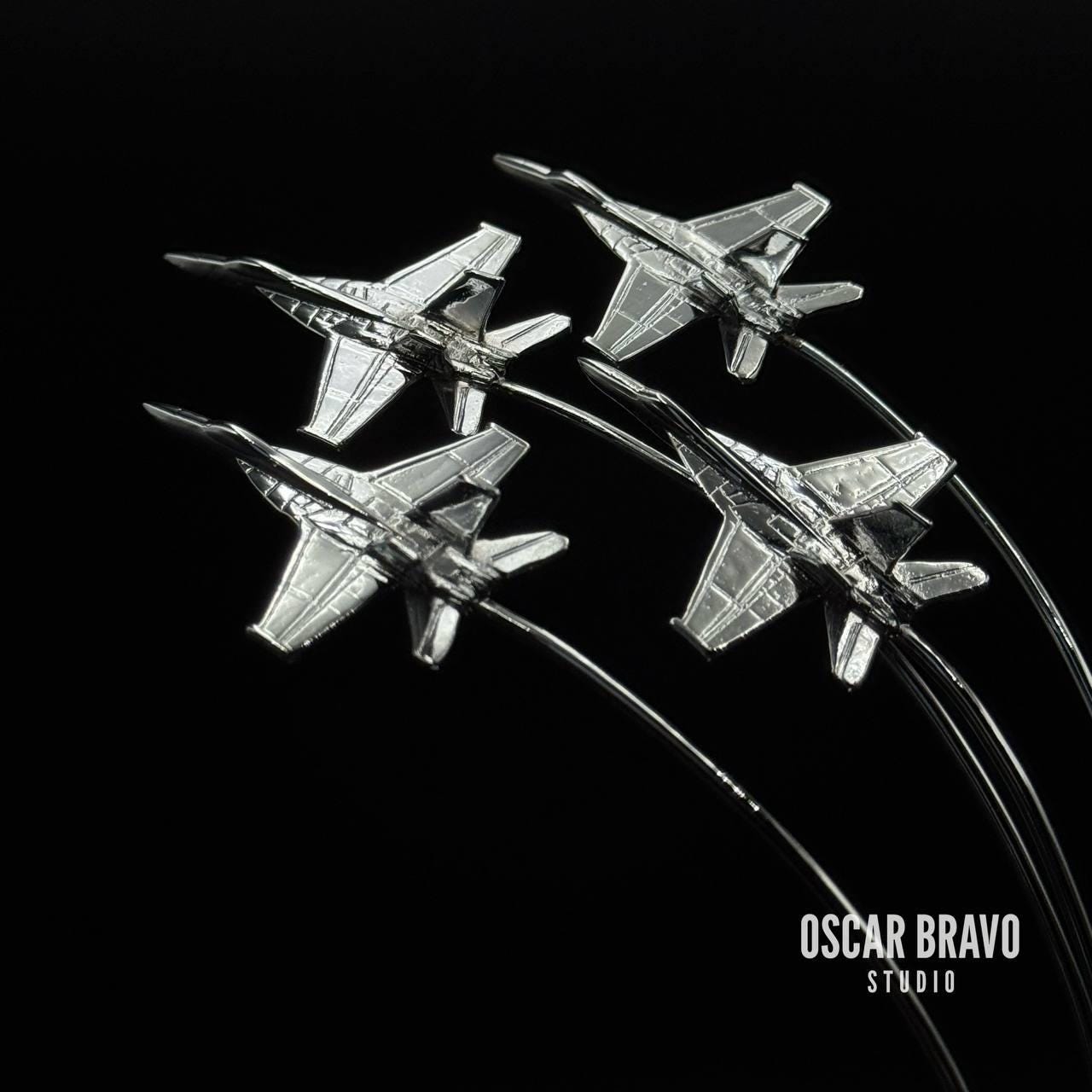 F-18 Blue Angels Diamond Formation Model: Chrome Aviation Desk Decor OSCAR BRAVO STUDIO