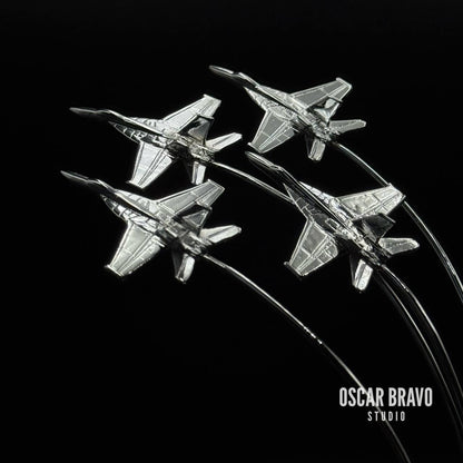 F-18 Blue Angels Diamond Formation Model: Chrome Aviation Desk Decor OSCAR BRAVO STUDIO