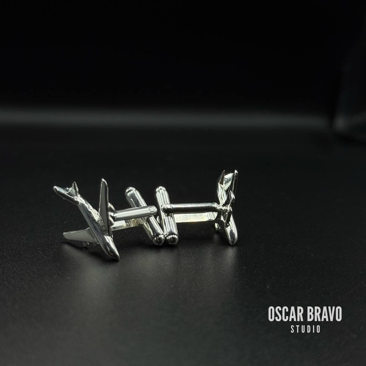 Silver Four Engine Airliner Cufflinks – Handmade Airplane Cuff Links for Pilots & Aviation Enthusiasts OSCAR BRAVO STUDIO