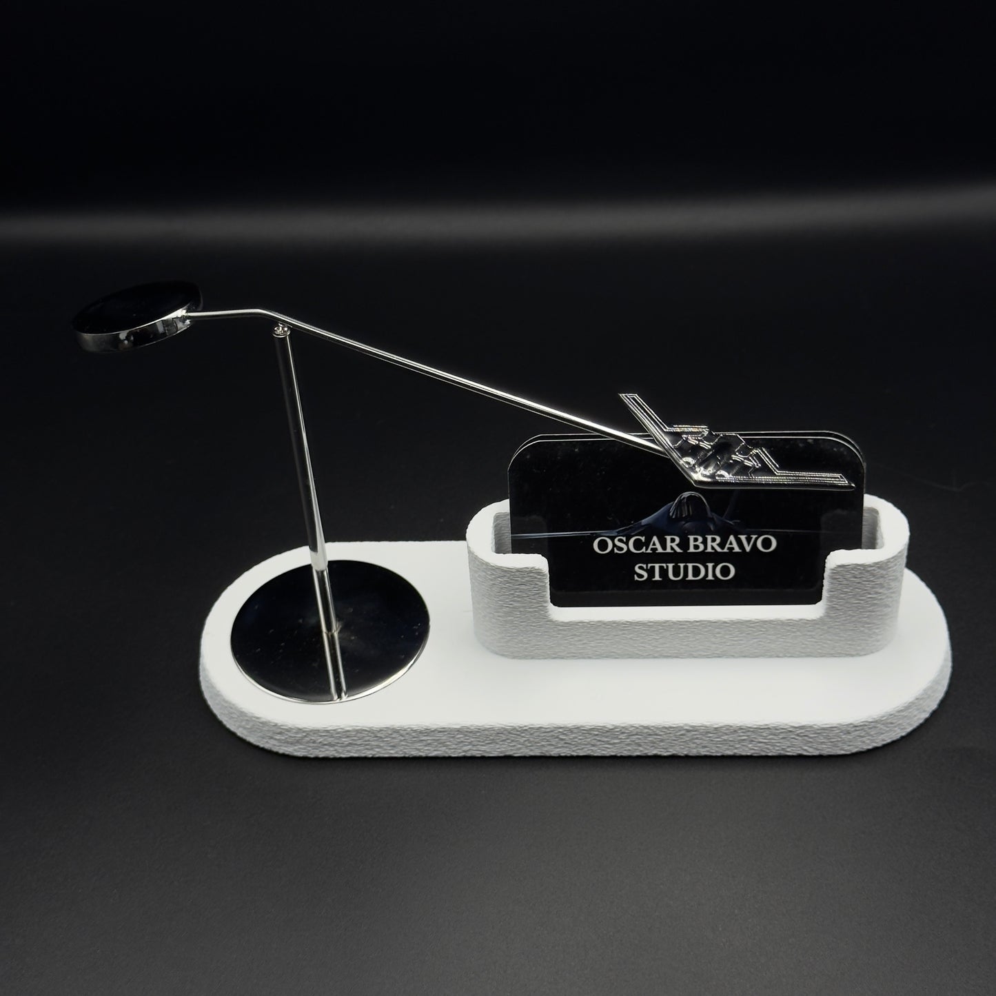 Kinetic B-2 Spirit Business Card Holder, Chrome-Plated Brass Stealth Bomber Desk Decor OSCAR BRAVO STUDIO