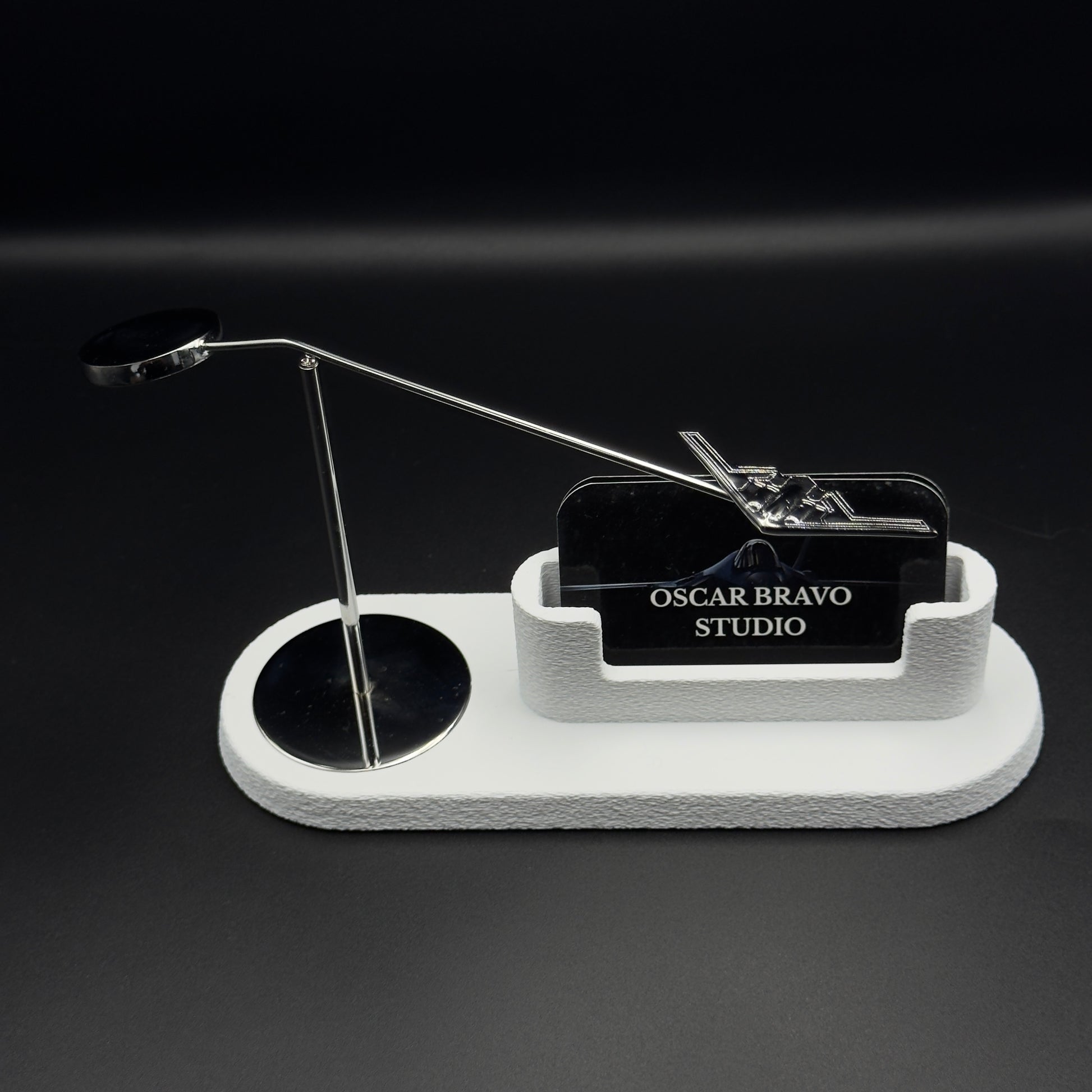 Kinetic B-2 Spirit Business Card Holder, Chrome-Plated Brass Stealth Bomber Desk Decor OSCAR BRAVO STUDIO
